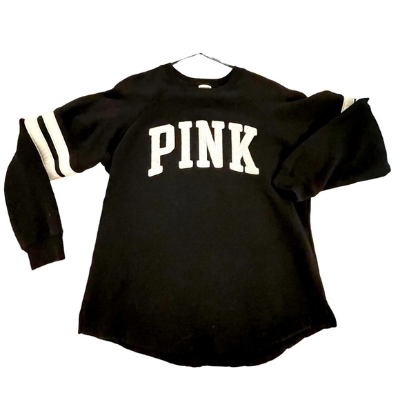 NWT VICTORIA'S SECRET PINK FLEECE OVERSIZED VARISTY CREWNECK PULLOVER MEDIUM - Picture 1 of 6